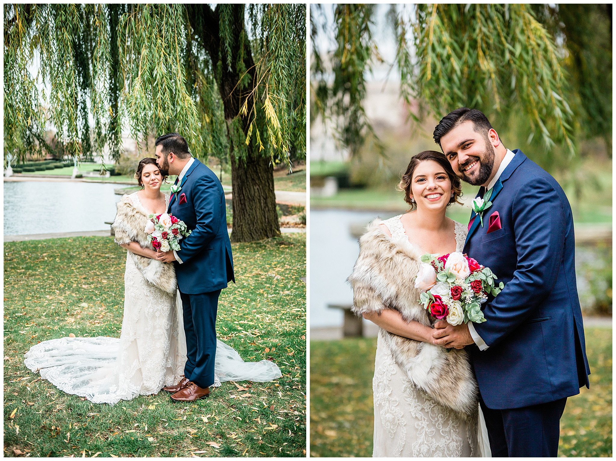 BRIDE AND GROOM UNDER A WEEPING WILLOW