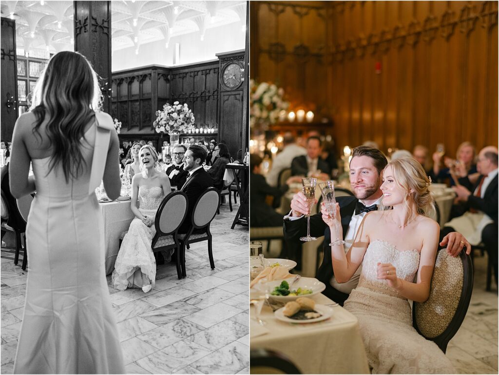 Bride and Groom Toasts at their Wedding at The Chicago Athletic Association White City Ballroom