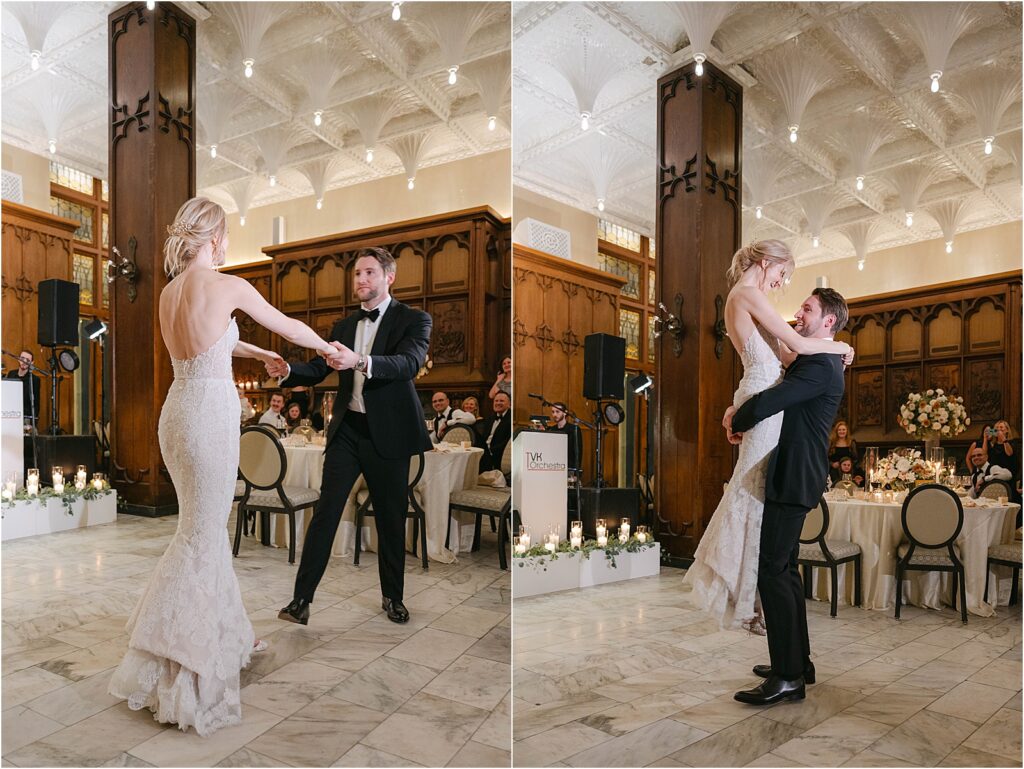 Bride and Groom First Dance in the White City Ballroom at the Chicago Athletic Association