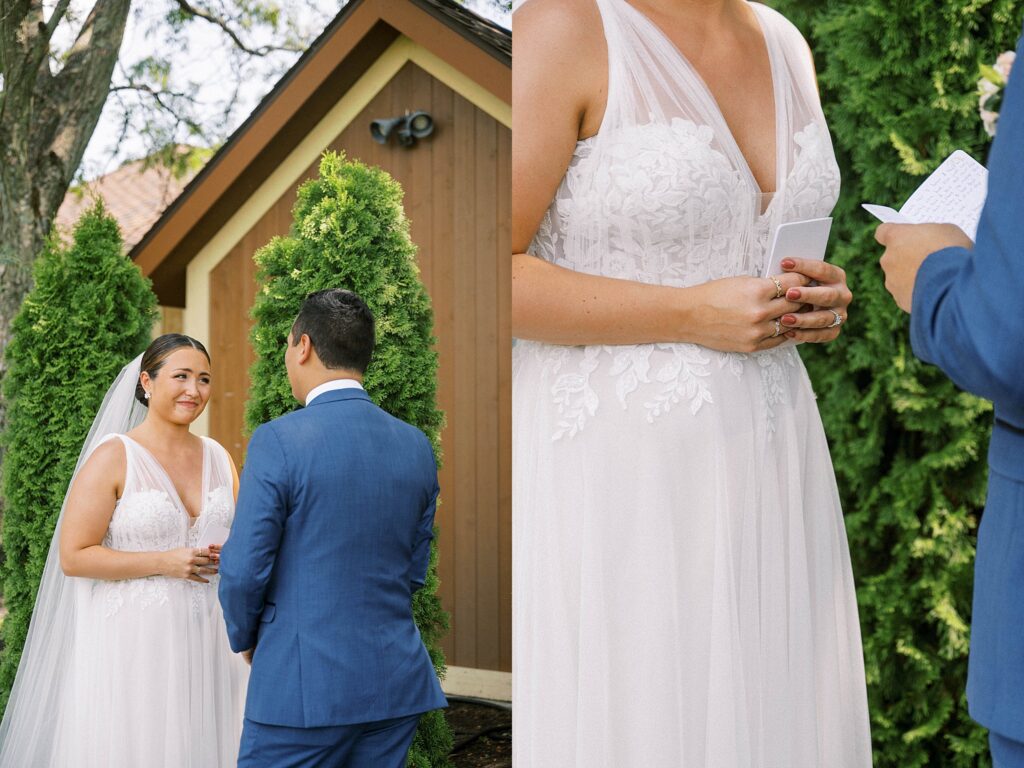 BRIDE AND GROOM READING PRIVATE VOWS