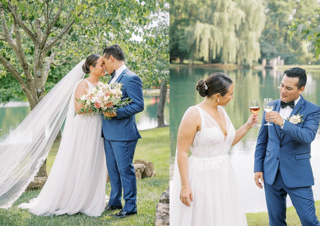 BRIDE AND GROOM DRINKING WINE