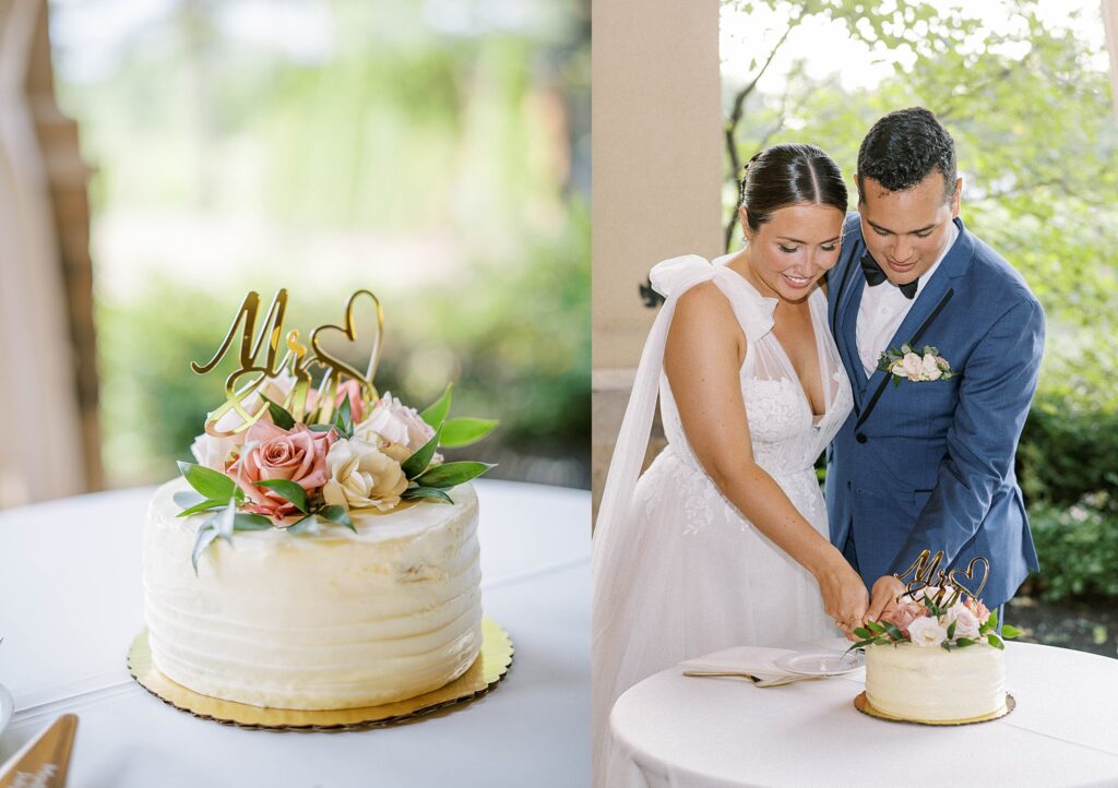 BRIDE AND GROOM CUTTING THE CAKE