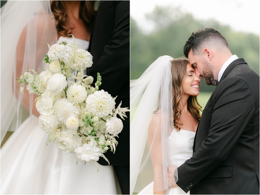 bride and groom and white BOUQUET