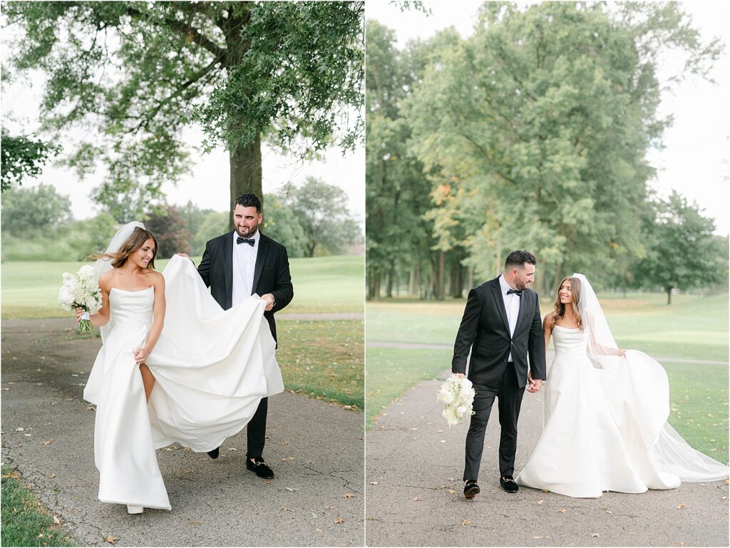 bride and groom walking