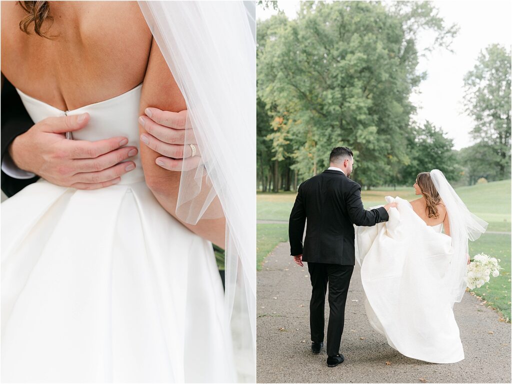 bride and groom walking