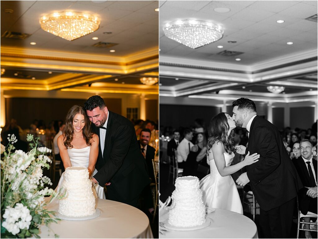 bride and groom cake cutting