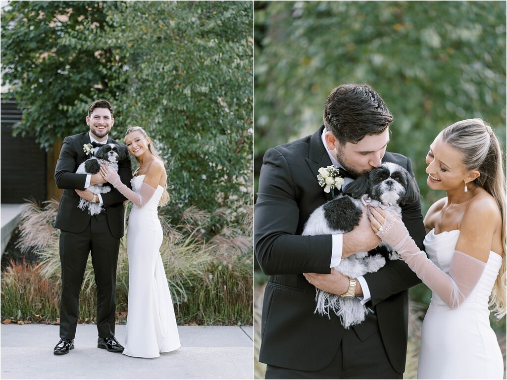 Bride and groom with Dog