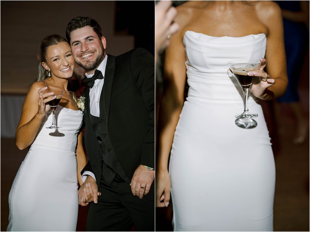 bride and groom with cocktails